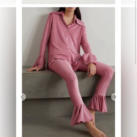 Sleeper Cosmos Lurex Sparkle Lounge Suit with Pants in pink size medium - Picture 3 of 4